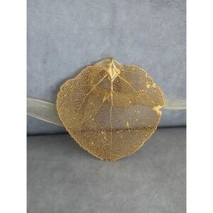 Gold Dipped Natural Leaf Ornament Filigree Skeleton Leaf Gold Tone Holiday Decor